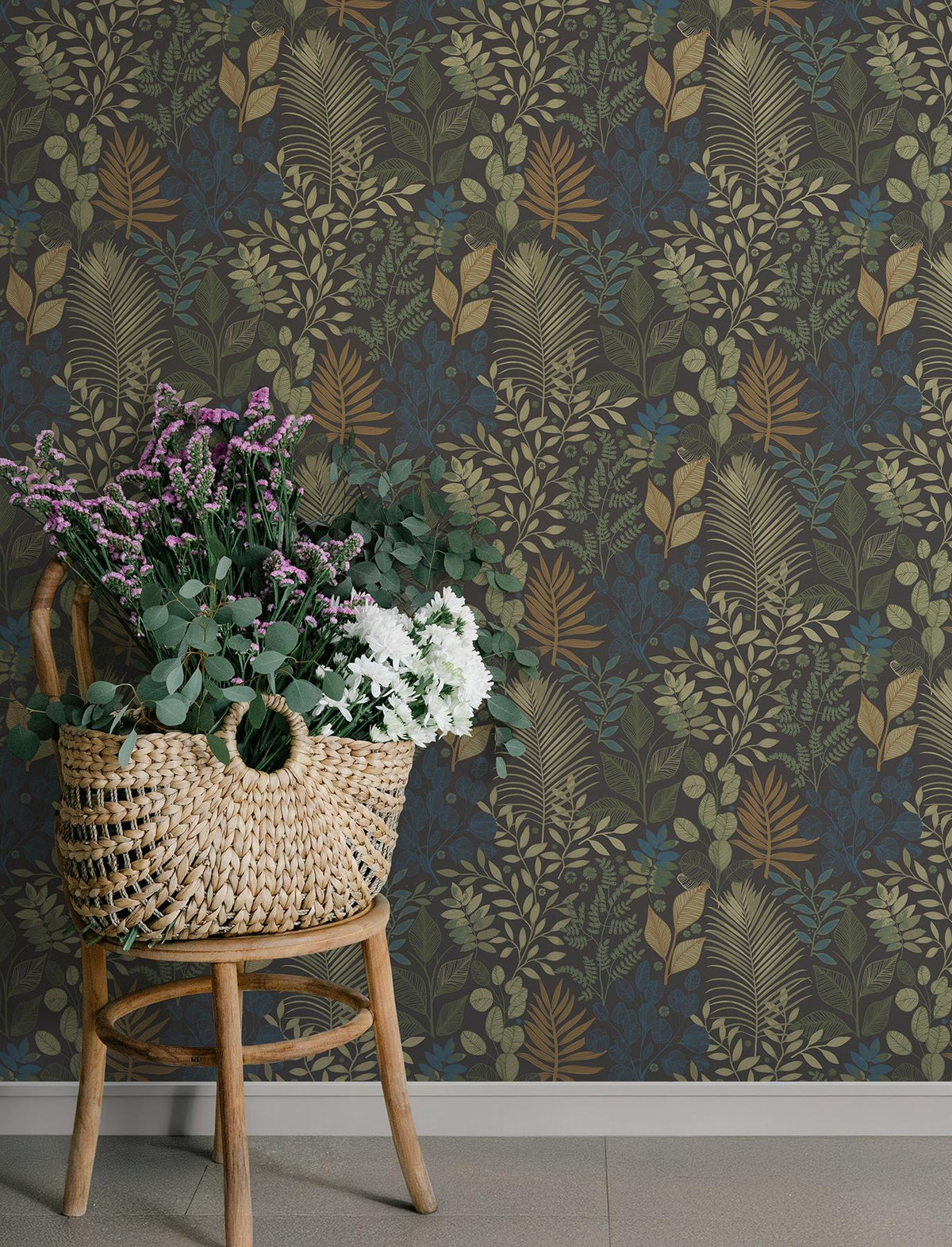 A-Street Prints Ängslycka Charcoal Forest Botanicals Wallpaper