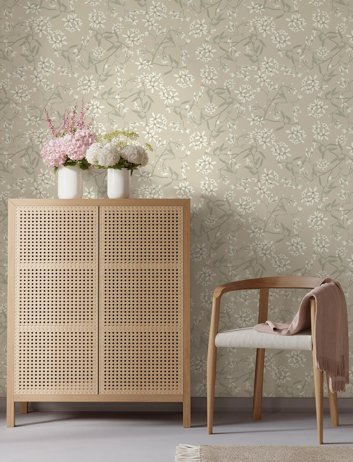 A-Street Prints Paradis Beige Bouquet Toss Wallpaper