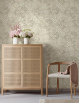A-Street Prints Paradis Beige Bouquet Toss Wallpaper