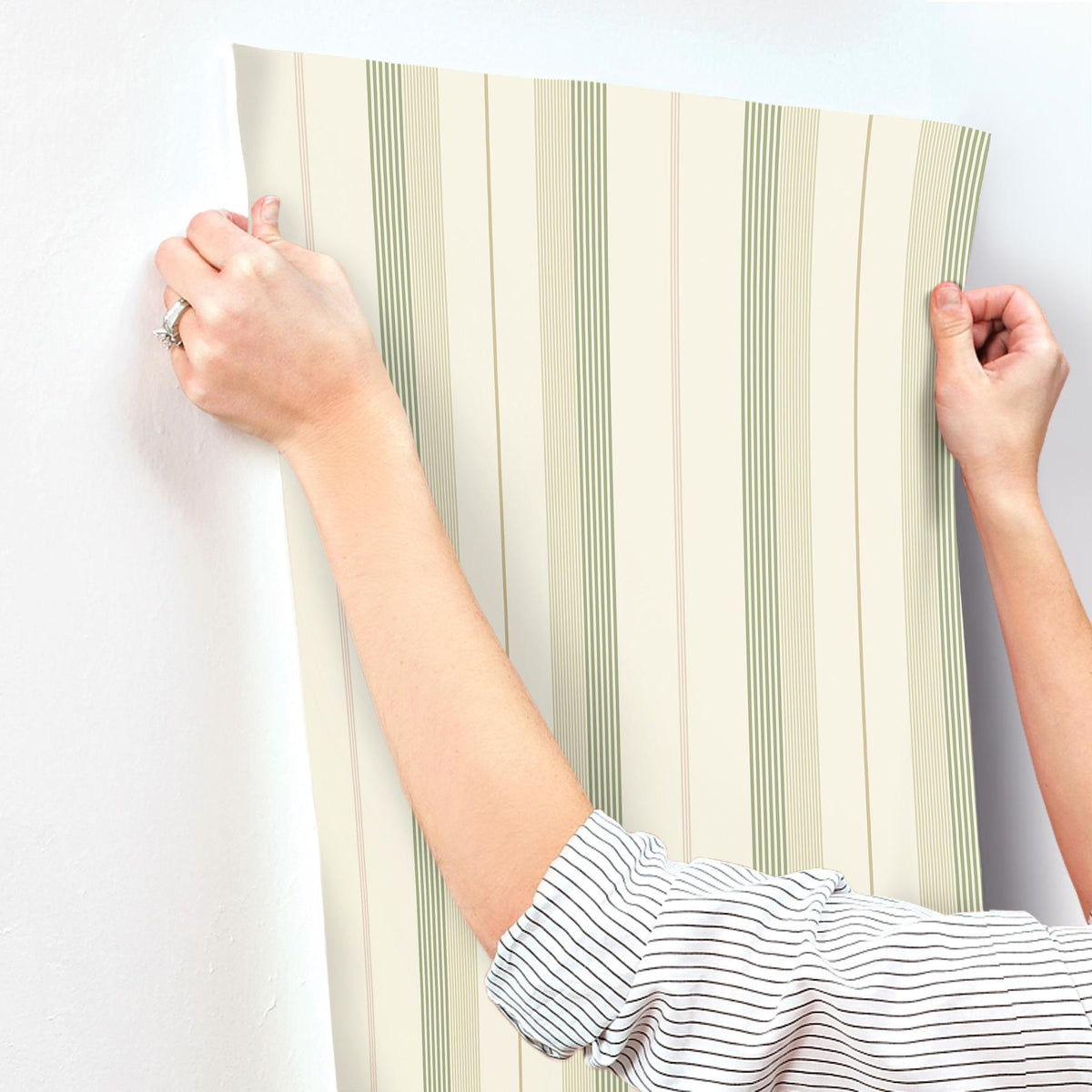 A-Street Prints Herrgård Green Stripe Wallpaper