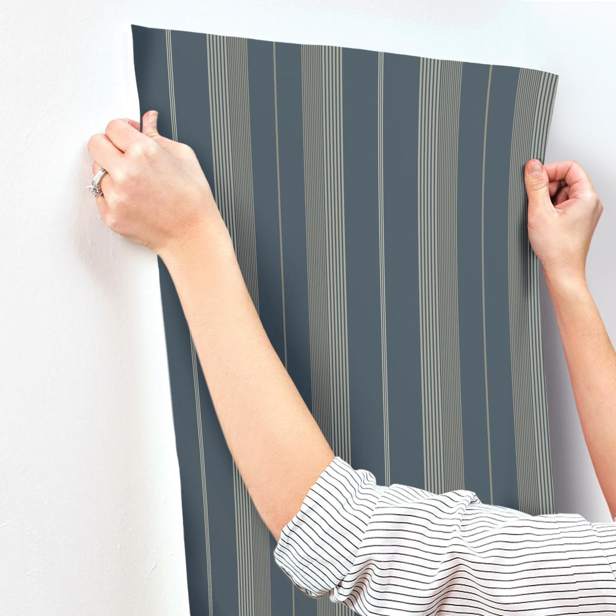 A-Street Prints Herrgård Navy Stripe Wallpaper