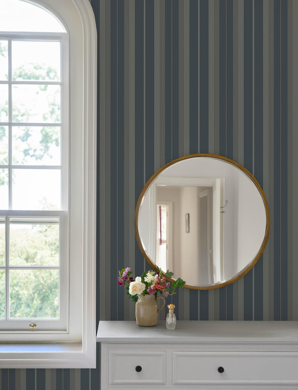 A-Street Prints Herrgård Navy Stripe Wallpaper