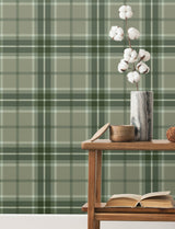 A-Street Prints Emma Evergreen Plaid Wallpaper