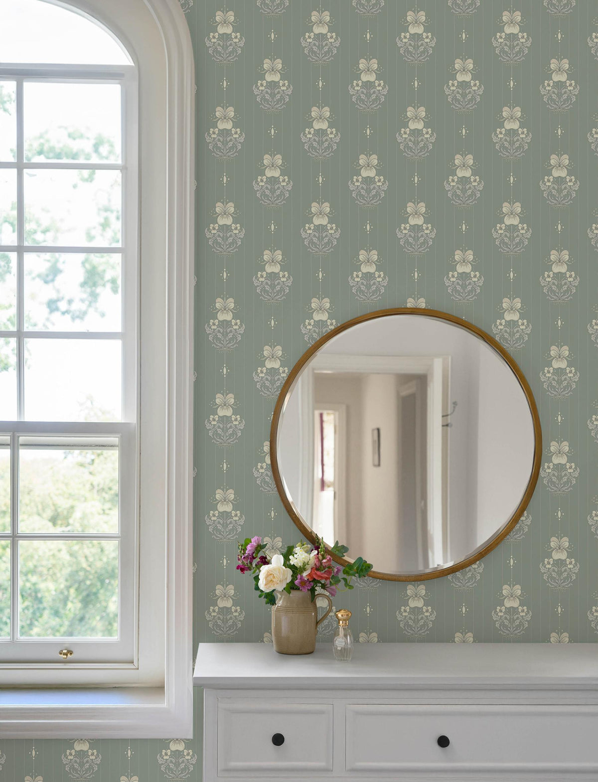 A-Street Prints Gullvie Seafoam Pansies Wallpaper