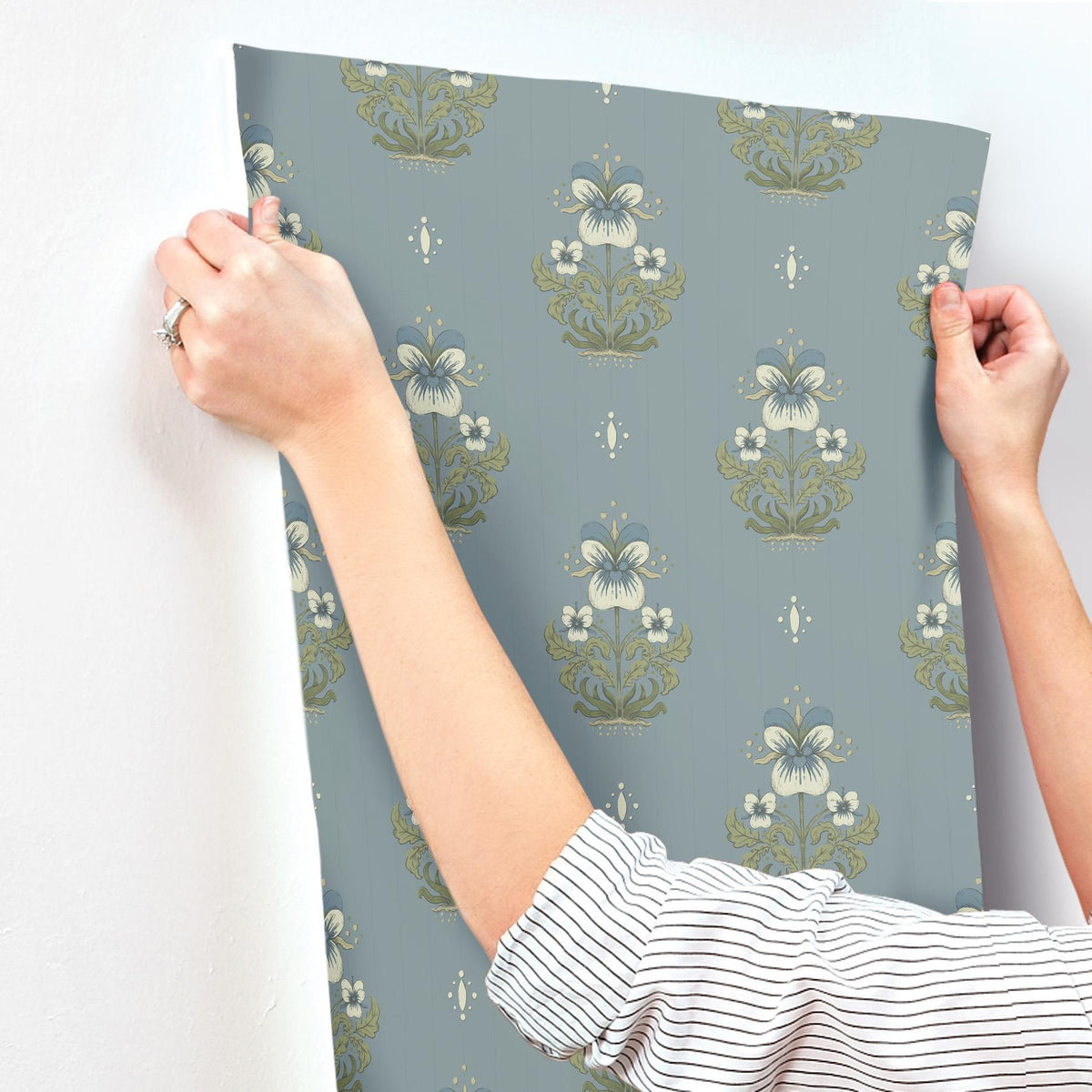A-Street Prints Gullvie Light Blue Pansies Wallpaper