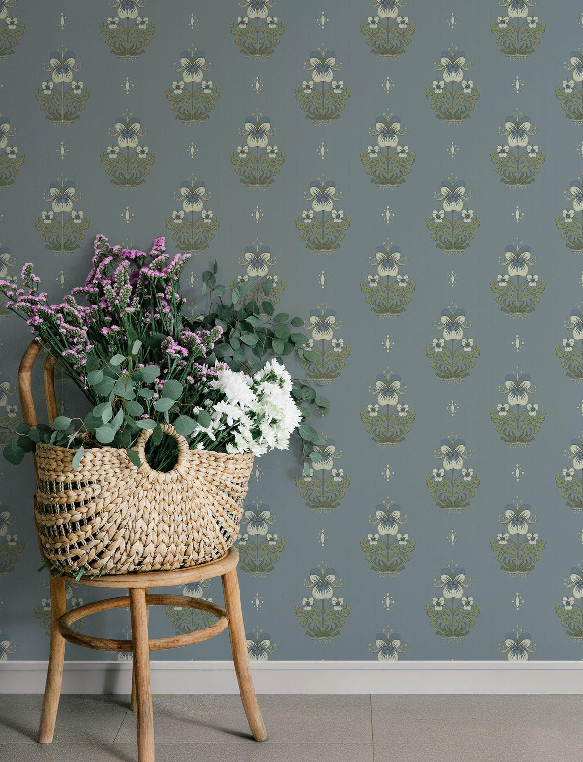 A-Street Prints Gullvie Light Blue Pansies Wallpaper