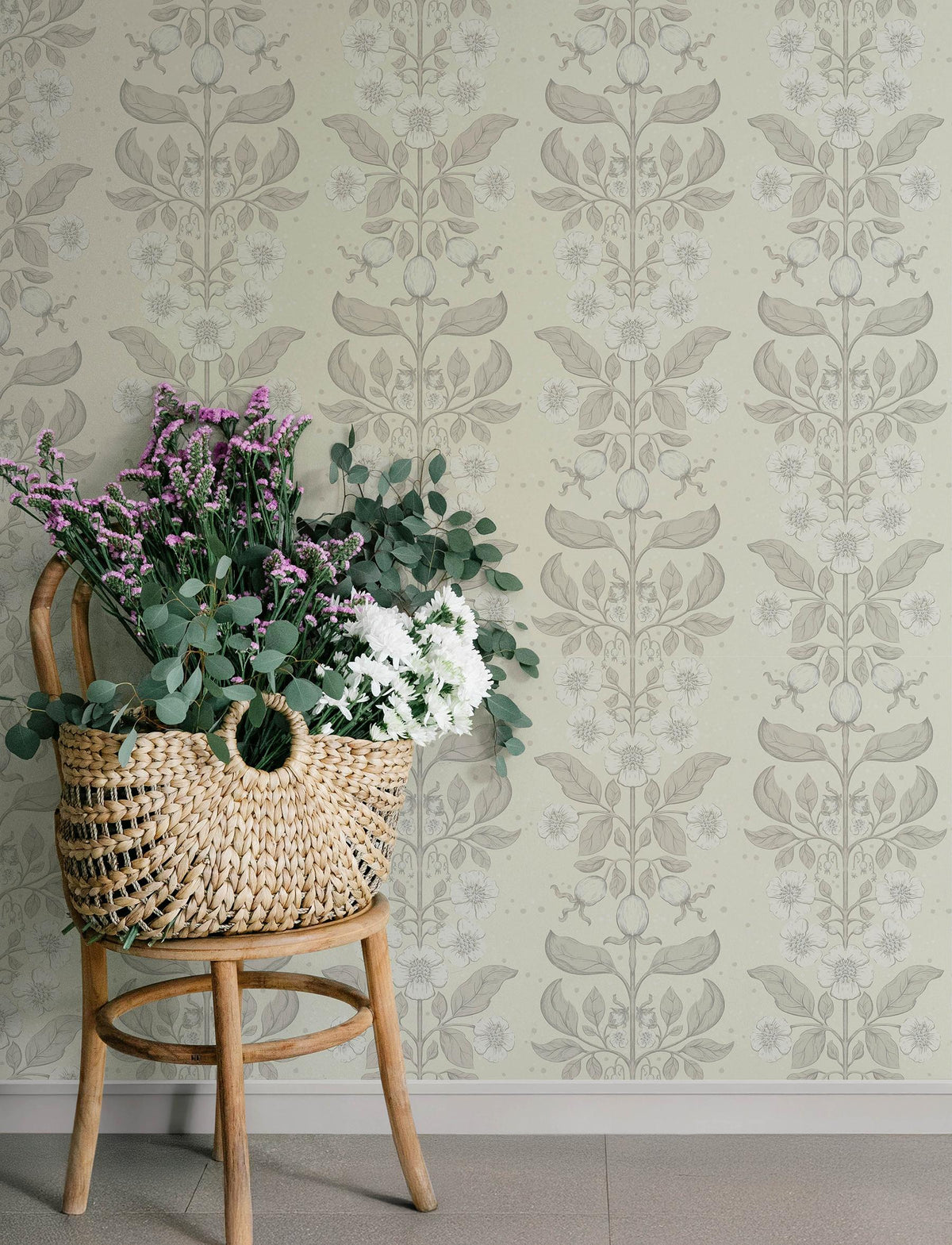 A-Street Prints Rosa Cream Floral Columns Wallpaper