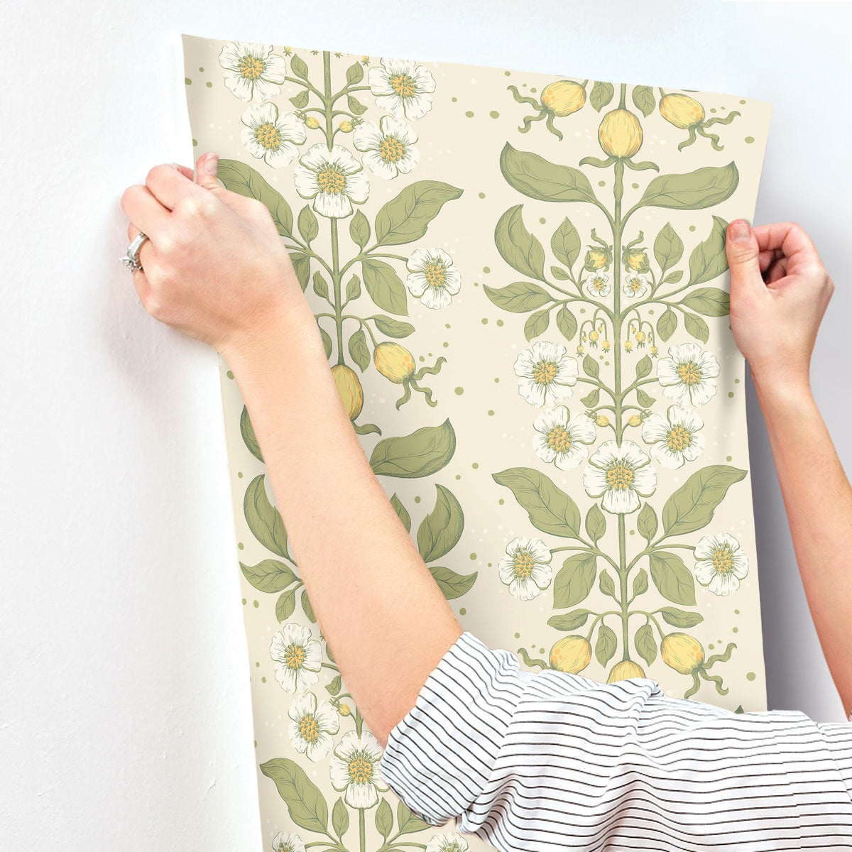 A-Street Prints Rosa Green Floral Columns Wallpaper