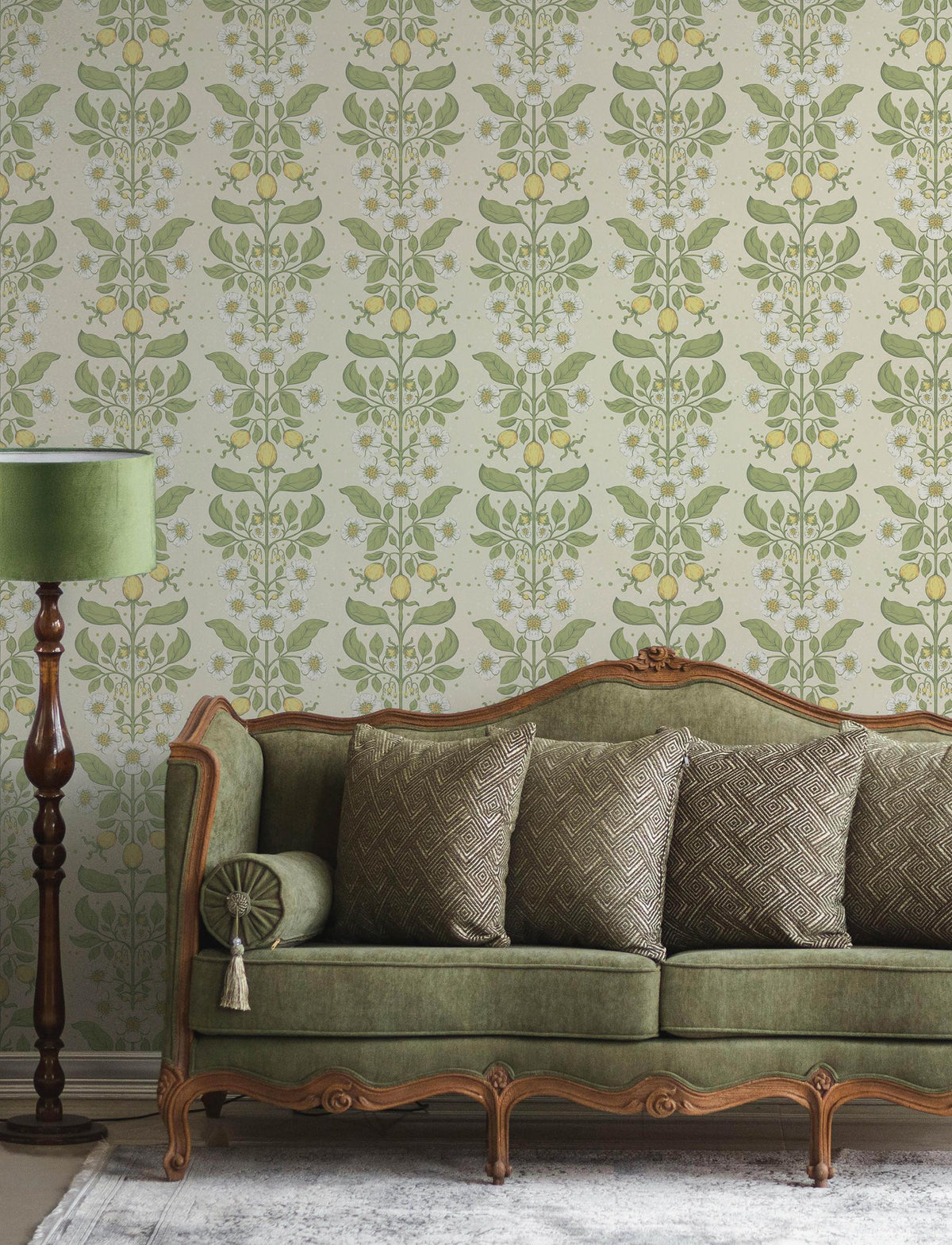 A-Street Prints Rosa Green Floral Columns Wallpaper