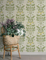 A-Street Prints Rosa Green Floral Columns Wallpaper