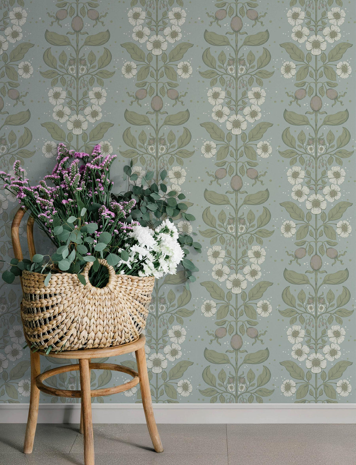 A-Street Prints Rosa Sky Blue Floral Columns Wallpaper
