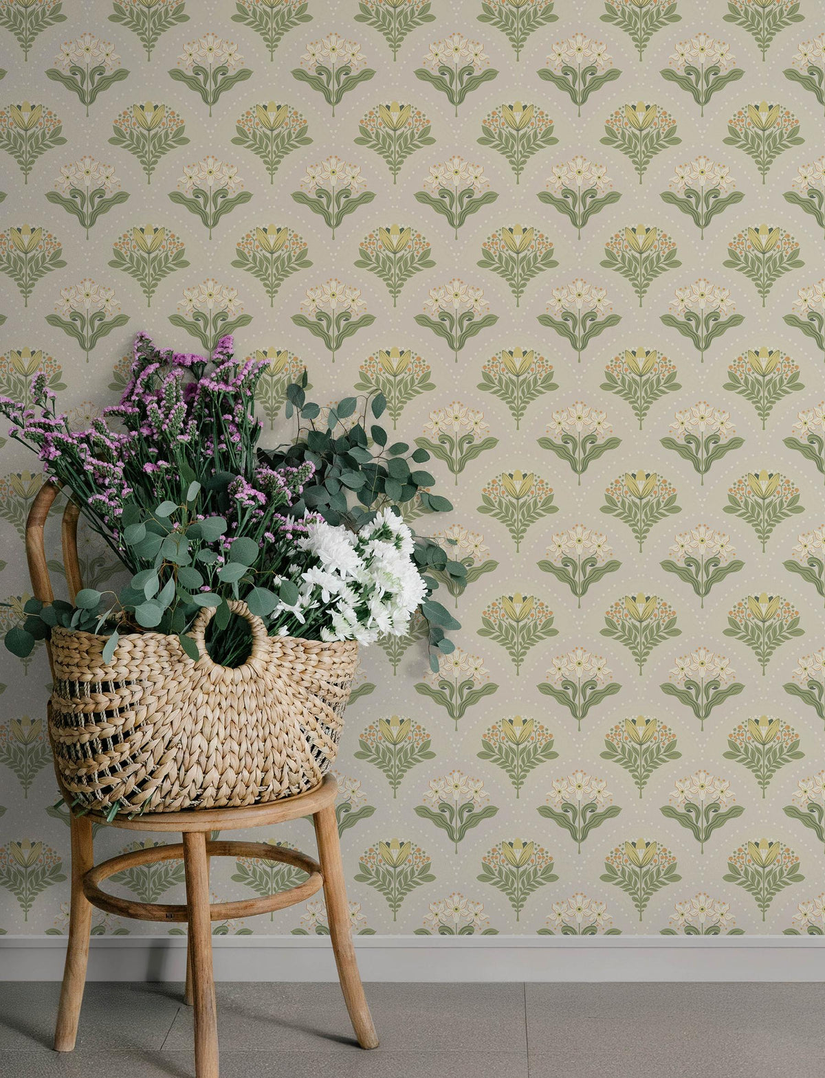 A-Street Prints Maj Light Grey Floral Damask Wallpaper