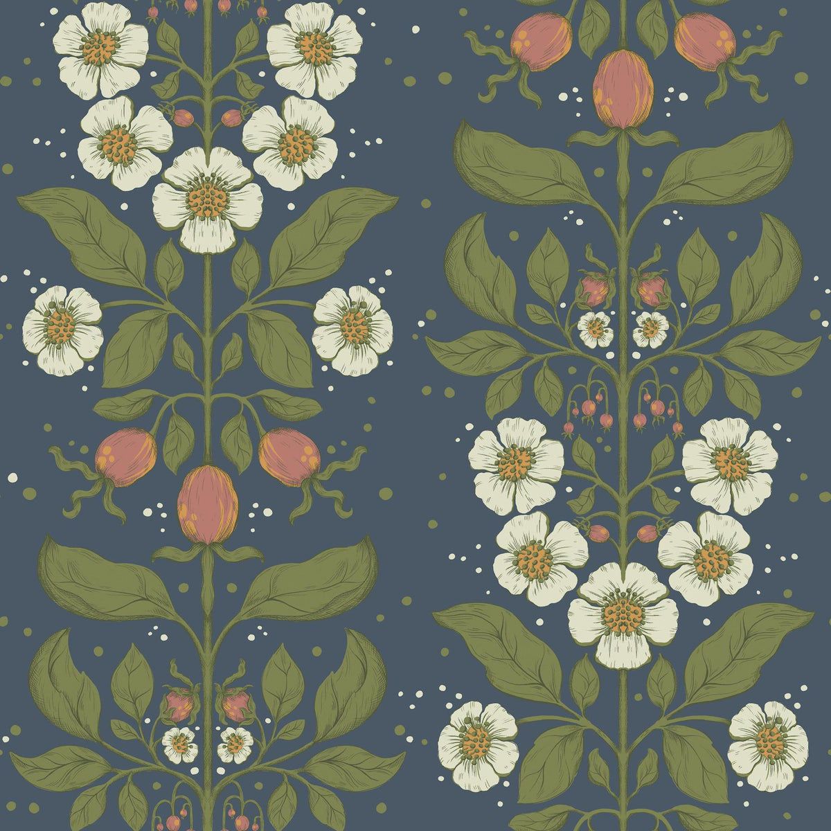 A-Street Prints Rosa Navy Floral Columns Wallpaper