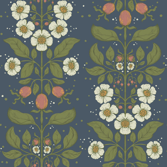 A-Street Prints Rosa Navy Floral Columns Wallpaper