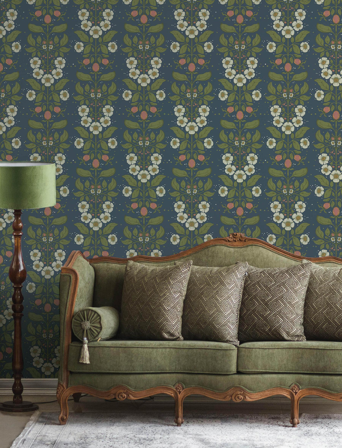 A-Street Prints Rosa Navy Floral Columns Wallpaper