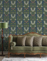 A-Street Prints Rosa Navy Floral Columns Wallpaper
