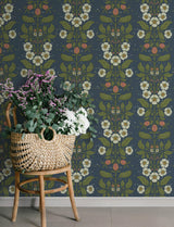A-Street Prints Rosa Navy Floral Columns Wallpaper