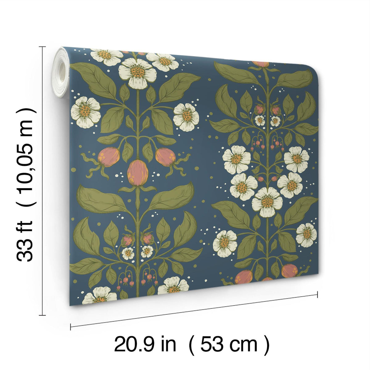 A-Street Prints Rosa Navy Floral Columns Wallpaper