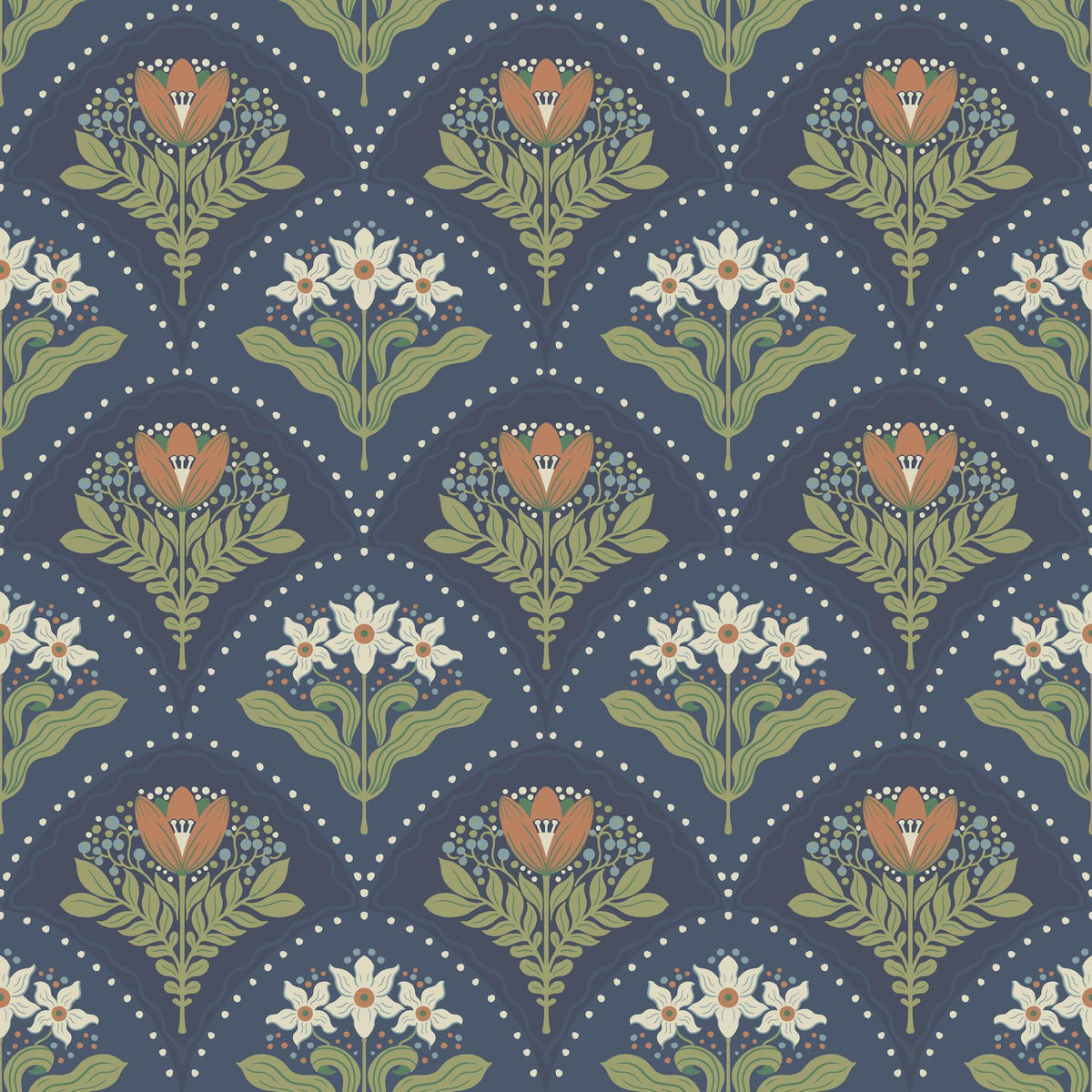 A-Street Prints Maj Navy Floral Damask Wallpaper