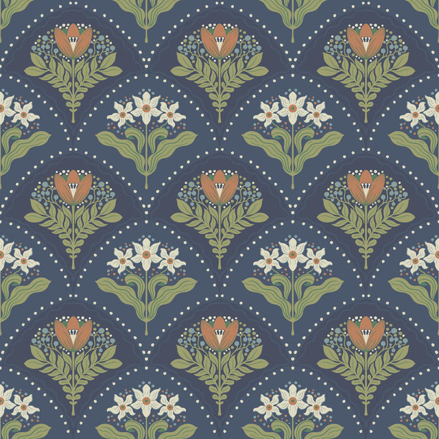 A-Street Prints Maj Navy Floral Damask Wallpaper