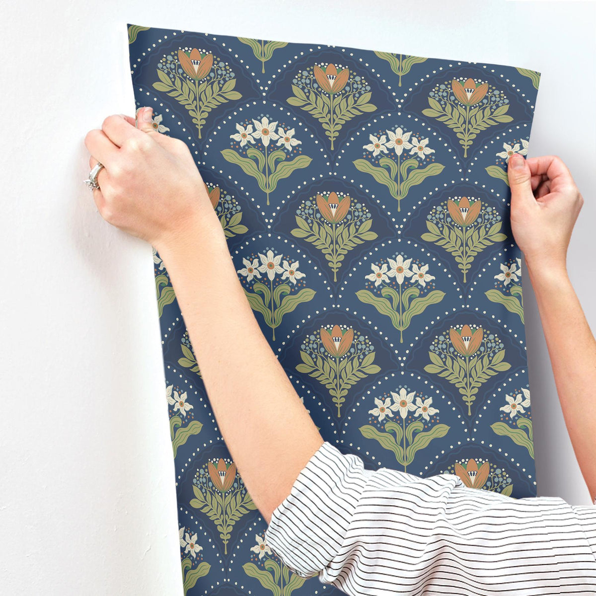 A-Street Prints Maj Navy Floral Damask Wallpaper