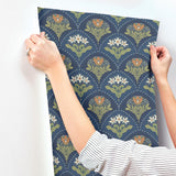 A-Street Prints Maj Navy Floral Damask Wallpaper