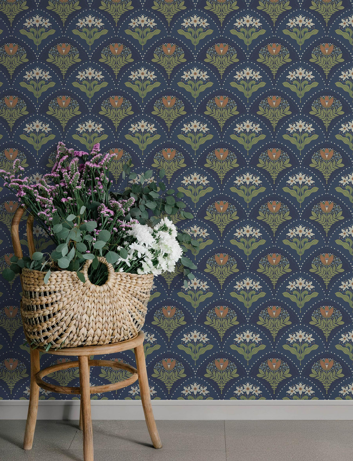 A-Street Prints Maj Navy Floral Damask Wallpaper