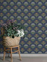 A-Street Prints Maj Navy Floral Damask Wallpaper