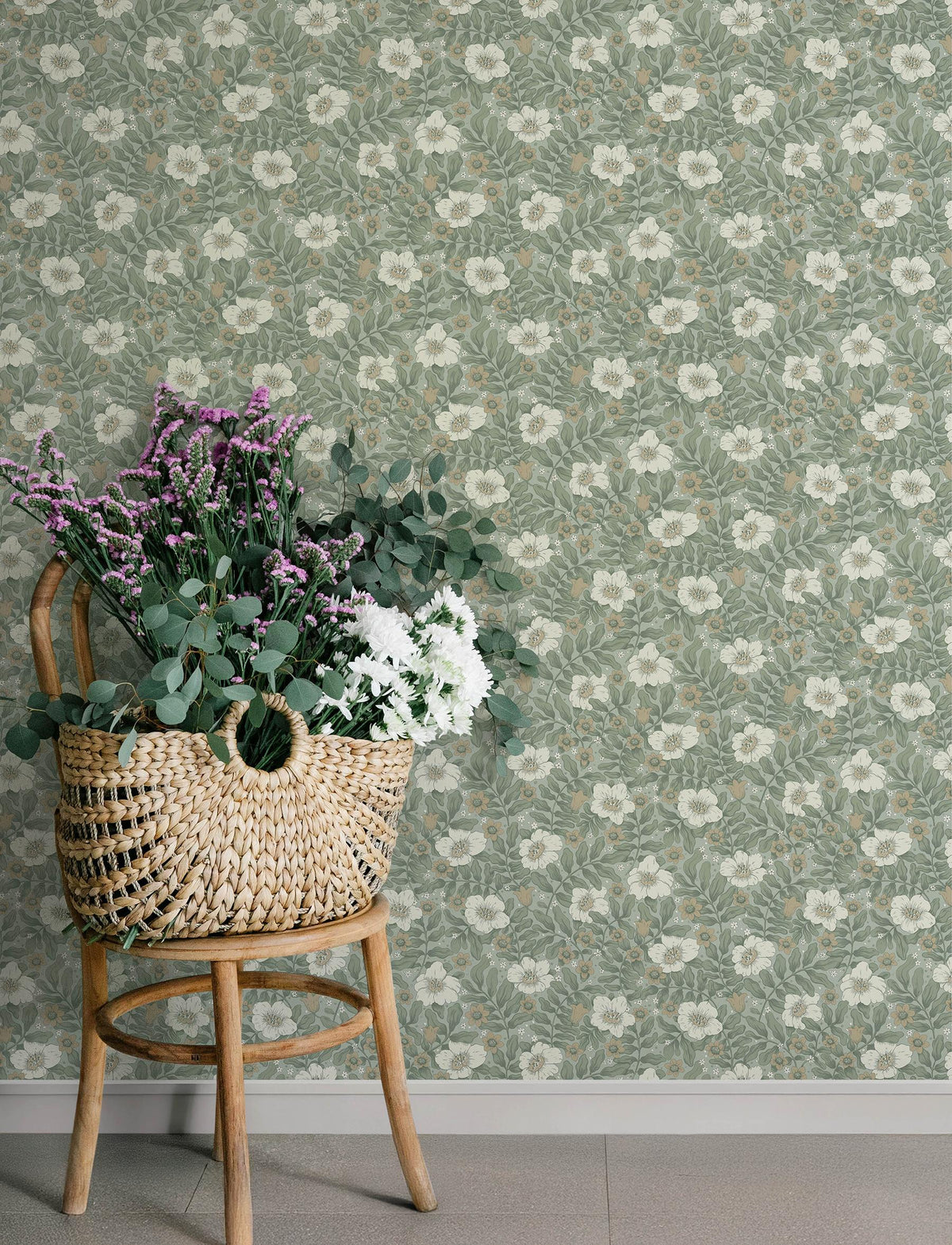 A-Street Prints Maggan Sea Green Floral Trail Wallpaper