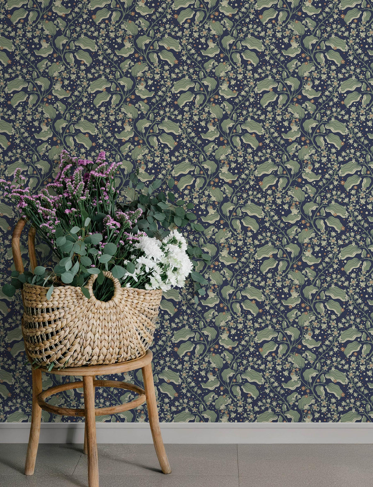 A-Street Prints Syren Navy Dainty Floral Wallpaper