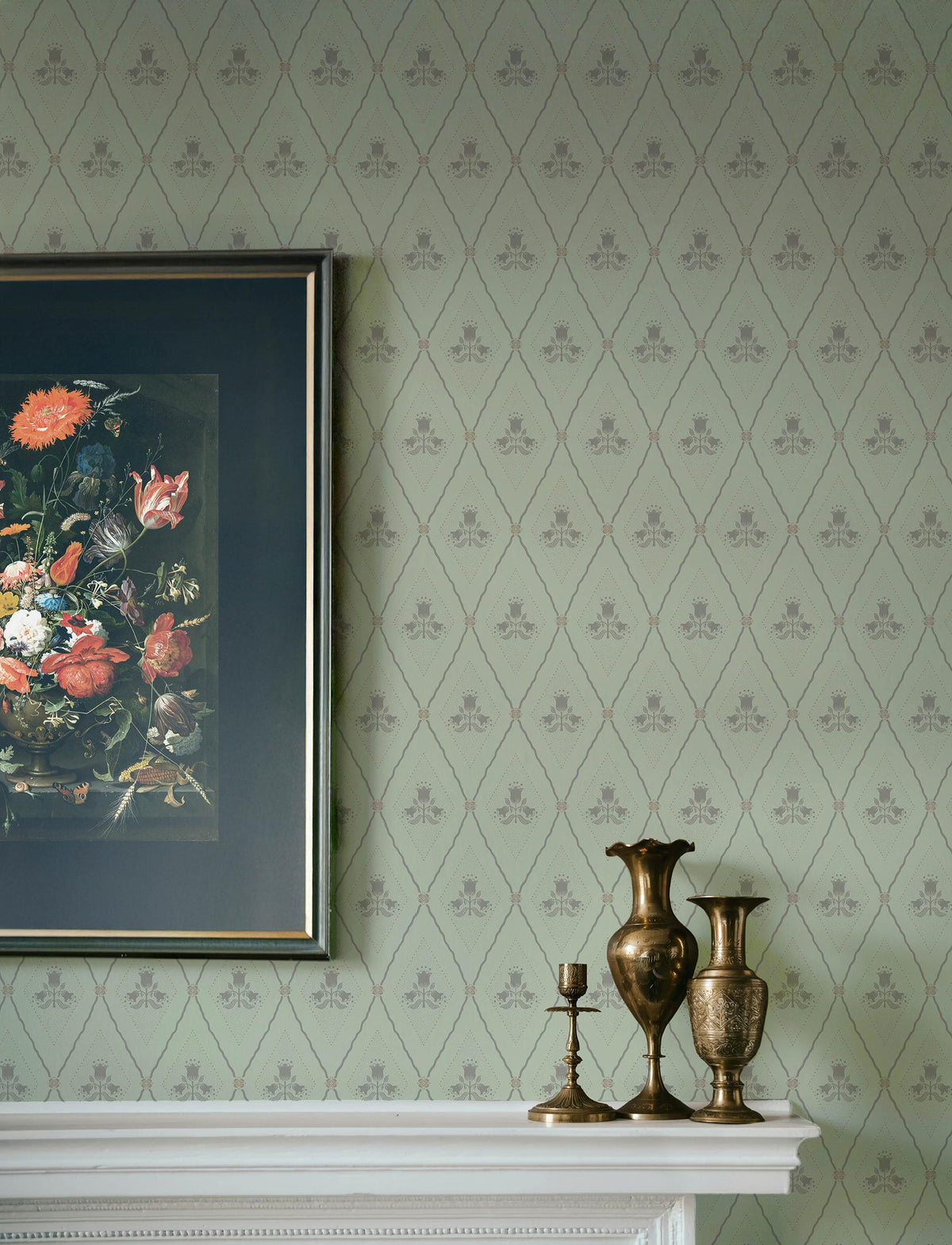 A-Street Prints Alma Mint Diamond Floral Wallpaper