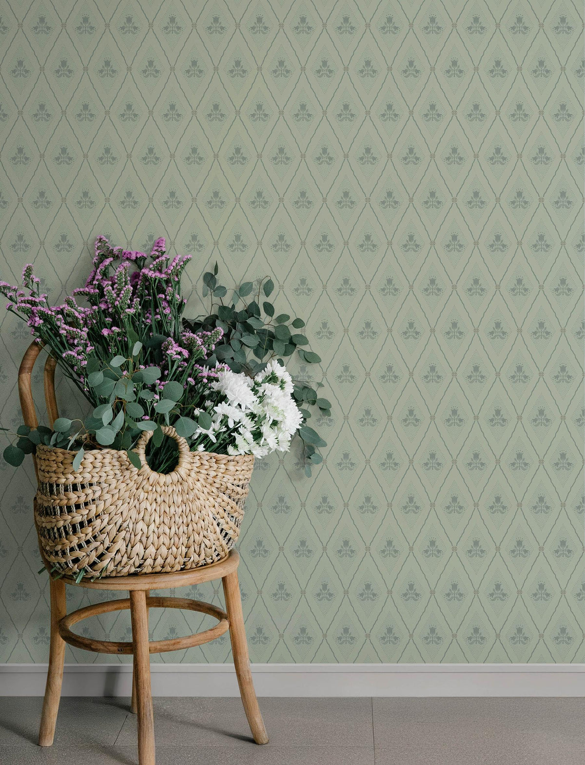 A-Street Prints Alma Mint Diamond Floral Wallpaper