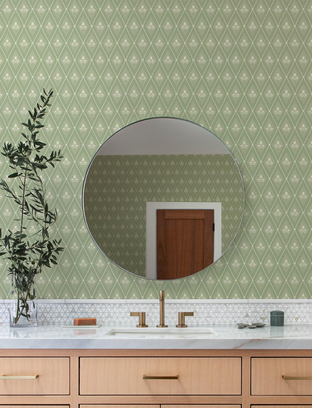 A-Street Prints Alma Moss Diamond Floral Wallpaper
