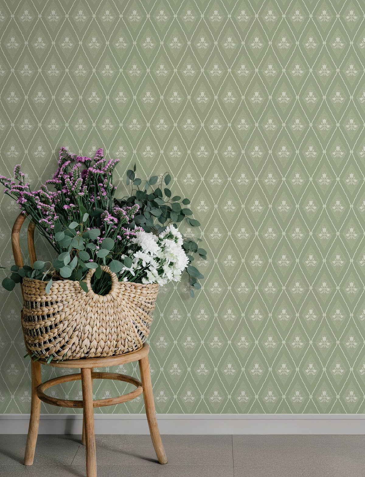 A-Street Prints Alma Moss Diamond Floral Wallpaper