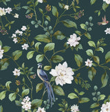 Seabrook Chinoiserie Bird Vine Teal Wallpaper