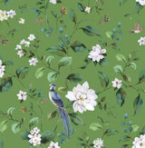 Seabrook Chinoiserie Bird Vine Green Wallpaper
