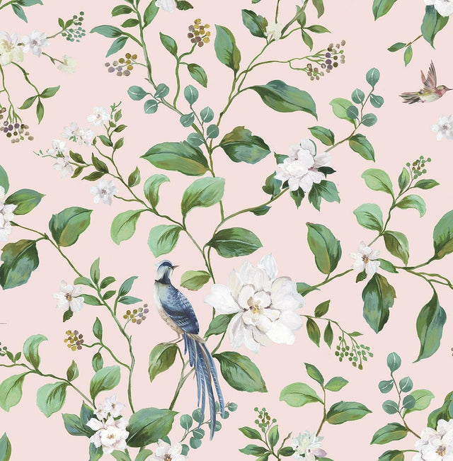 Seabrook Chinoiserie Bird Vine Blush Wallpaper