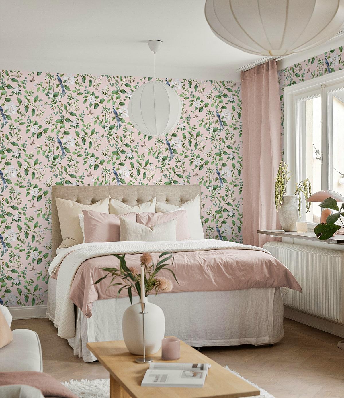 Seabrook Chinoiserie Bird Vine Blush Wallpaper