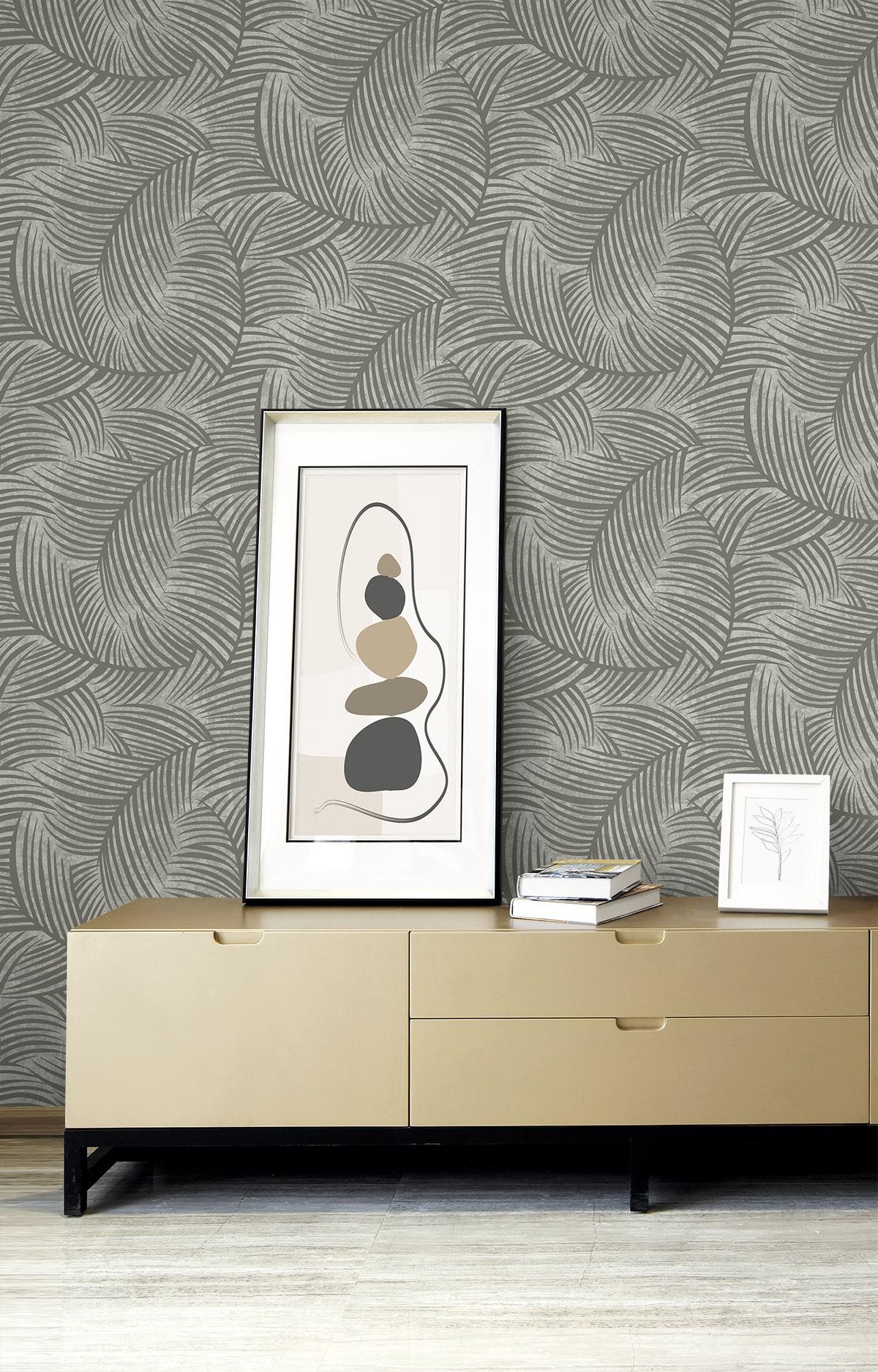 Seabrook Zephyra Palms Cement Wallpaper