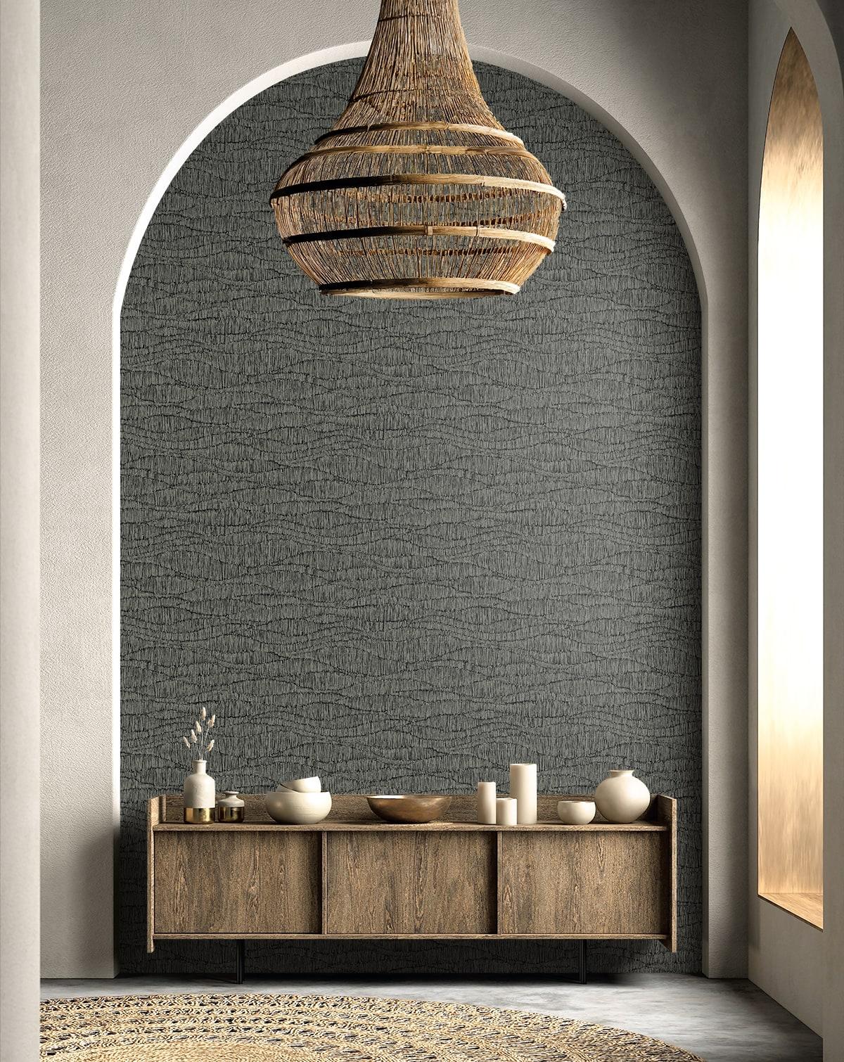 Seabrook Tatiana Waves Charcoal Wallpaper