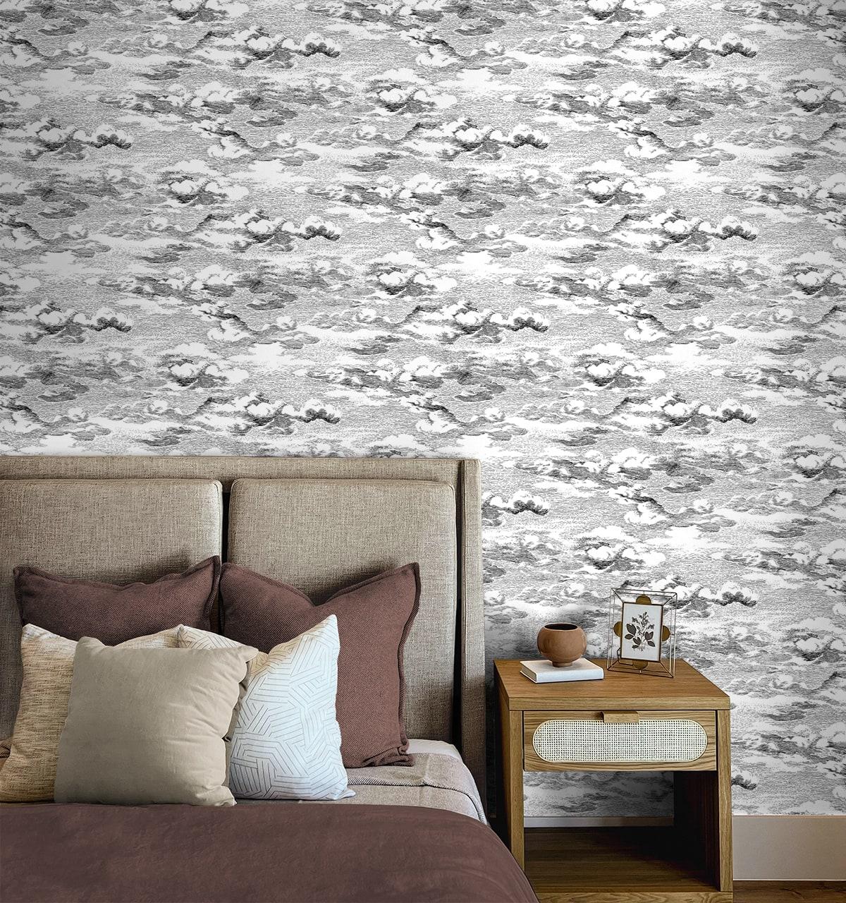 Seabrook Clouds Black Wallpaper