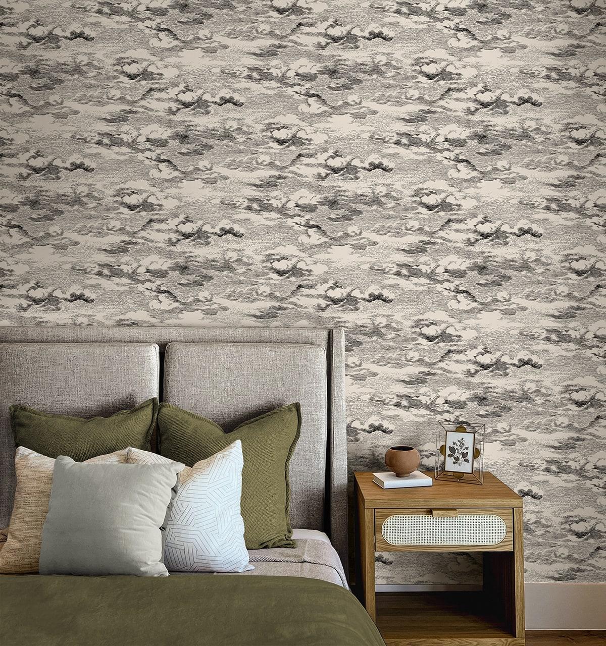 Seabrook Clouds Beige & Black Wallpaper