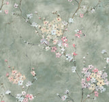 Seabrook Floral Blossom Green Smoke Wallpaper