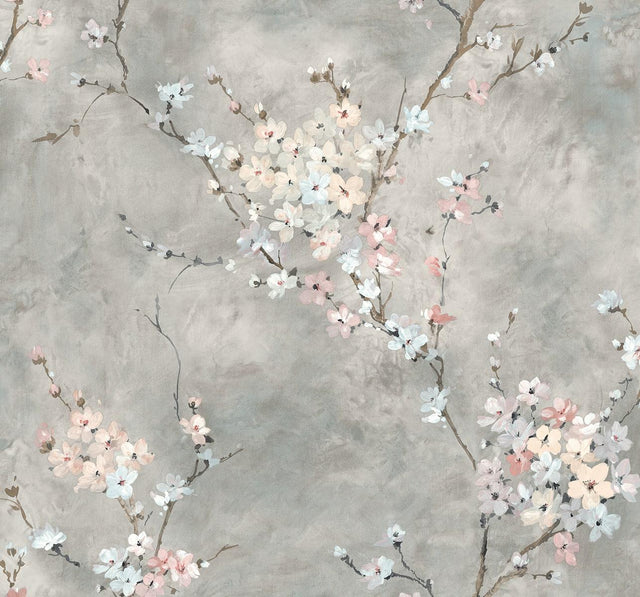 Seabrook Floral Blossom Grey Wallpaper