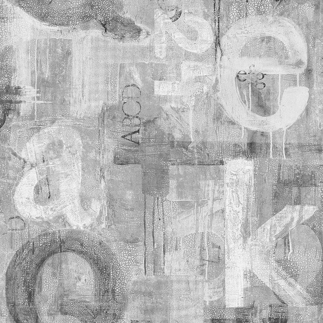 Seabrook Graphic Letters Pewter Wallpaper