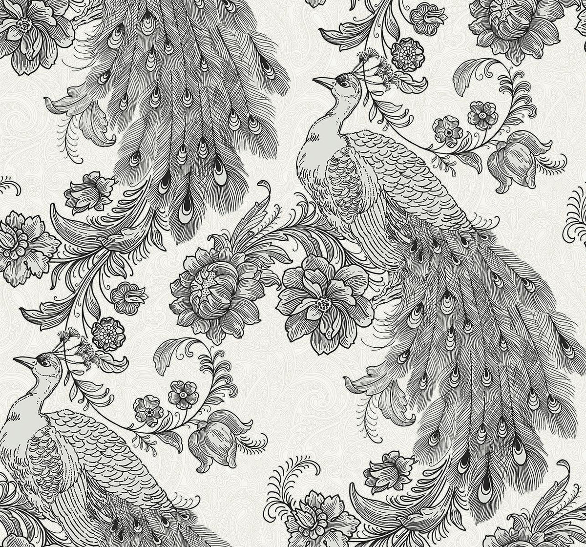 Seabrook Peacock Ivory & Ebony Wallpaper