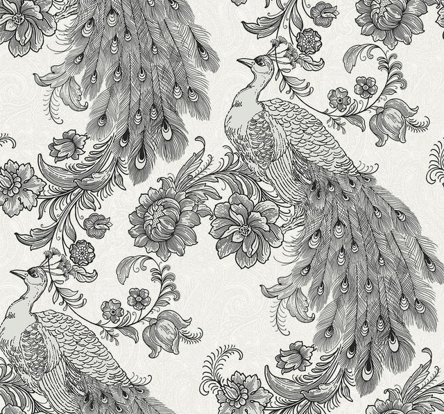 Seabrook Peacock Ivory & Ebony Wallpaper