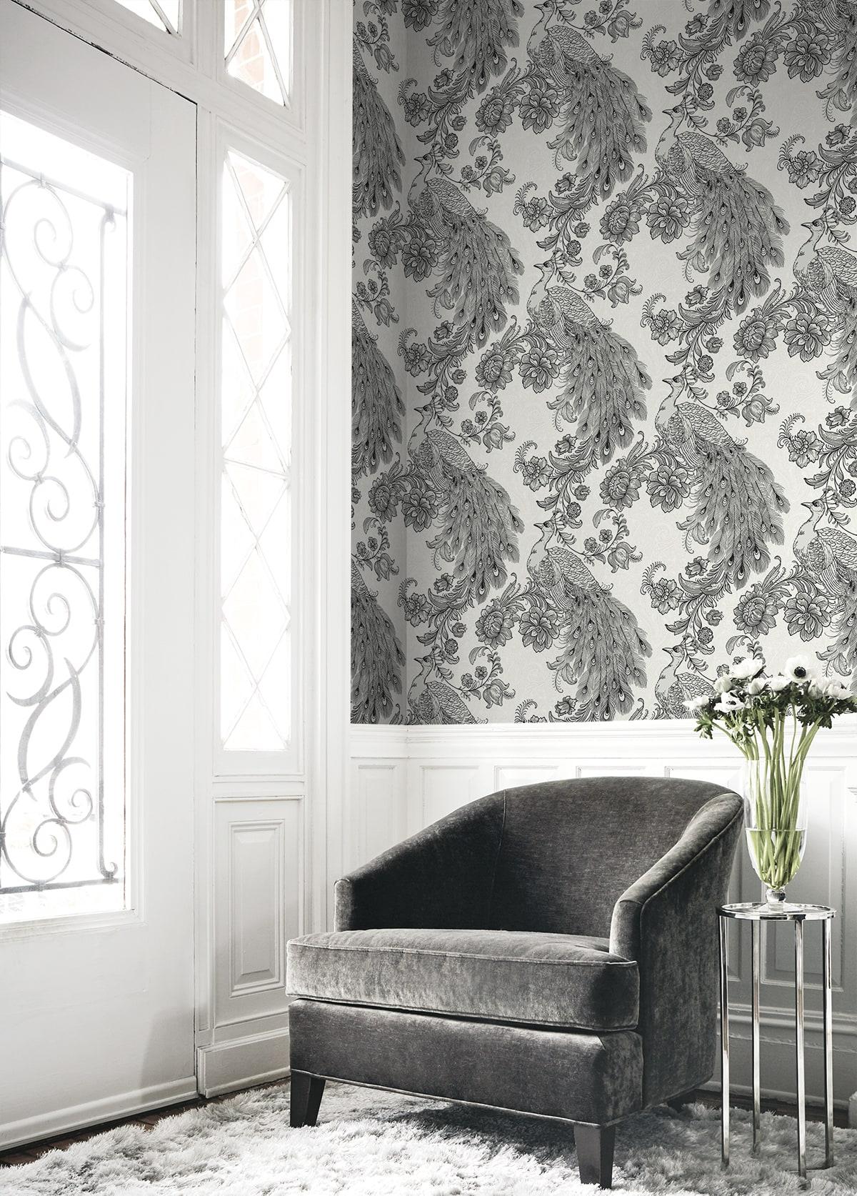 Seabrook Peacock Ivory & Ebony Wallpaper