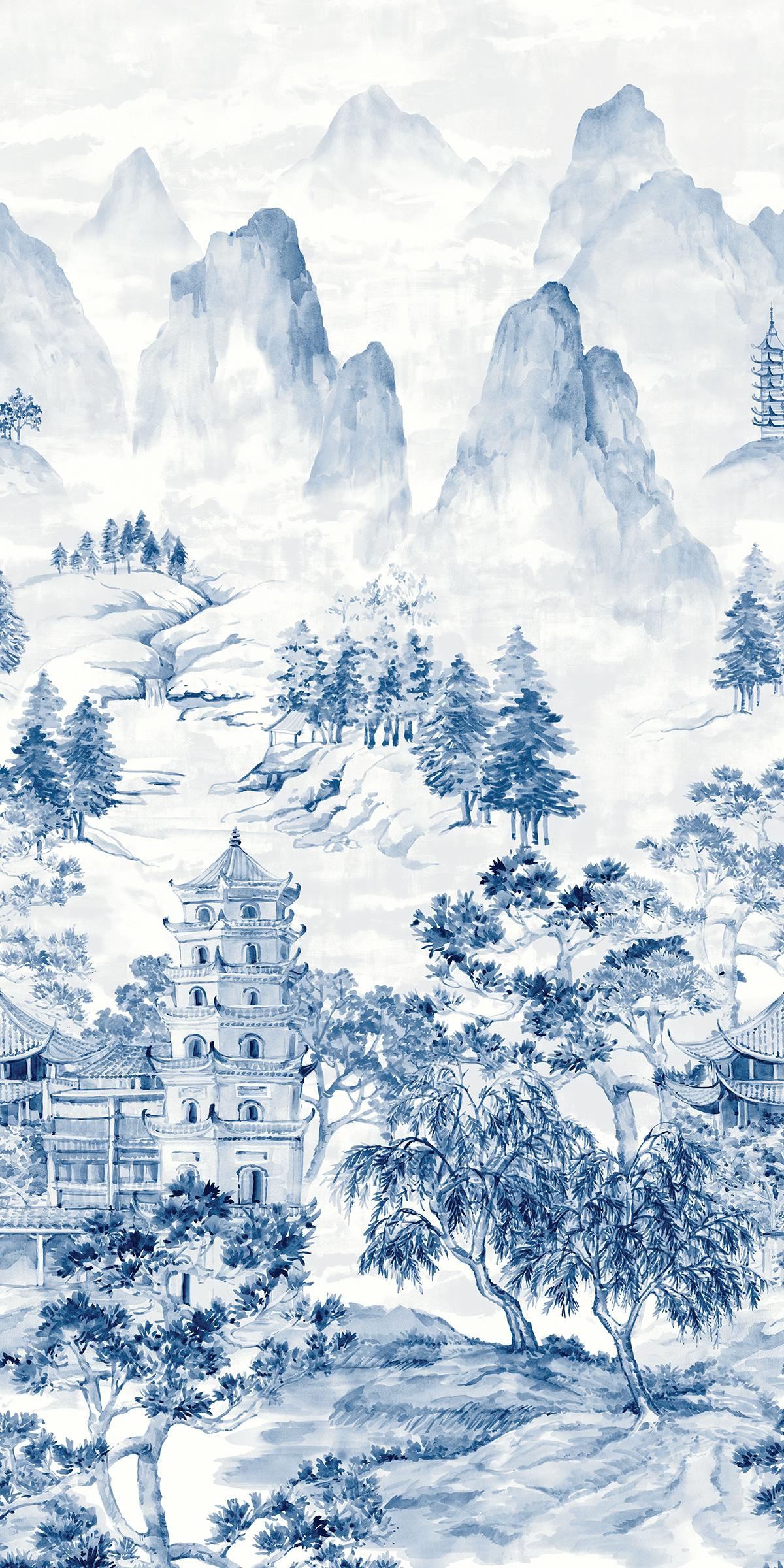 Seabrook Misty Mountain Scenic Mural Bluestone Mural