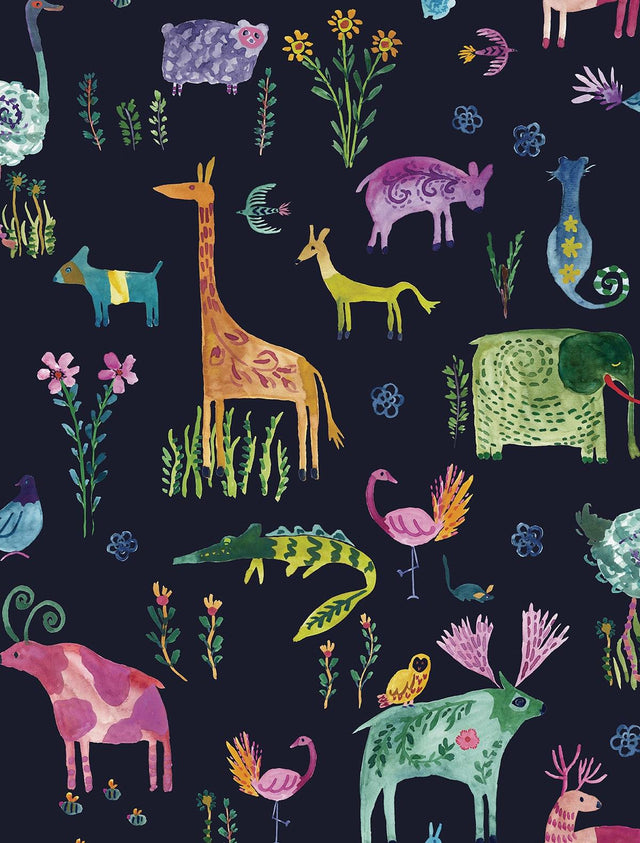 Seabrook Animals Dark Blue Wallpaper